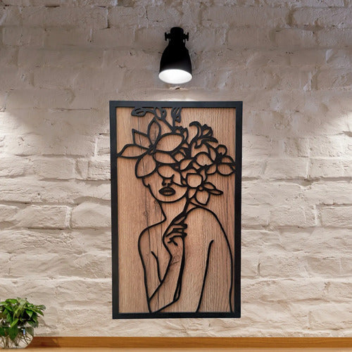 Cuadro Madera Silueta Mujer Flores M38 Deco Hogar 50x30 Cm