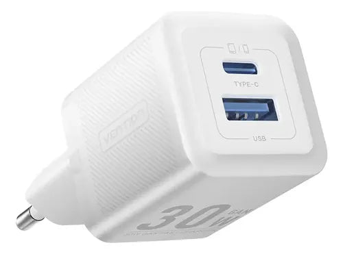 Cargador De Pared Carga Rapida Usb Y Usb-c 30w Vention Color Blanco