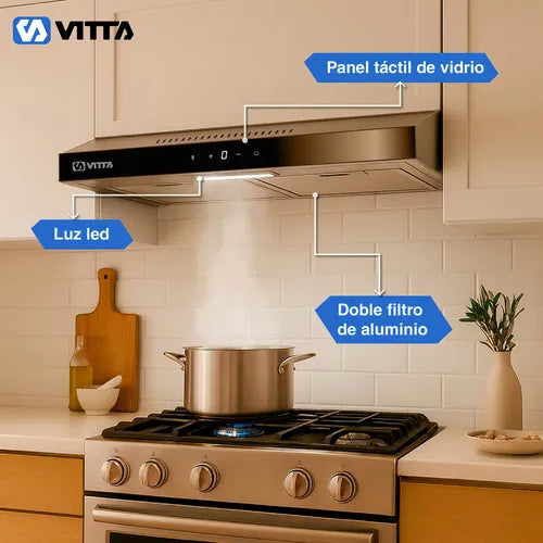 Extractor Purificador Cocina Vitta Panel Digital De Vidrio Acero Inoxidable 60cm 2 En 1