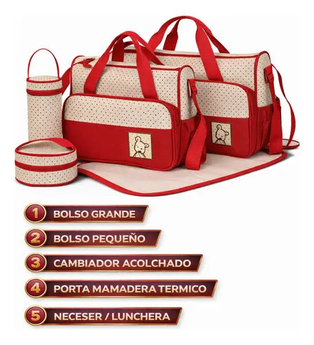 Set Mochila Maternal 5 en 1 con Organizador y Cambiador para Bebé Rojo · 18244 · foto 02
