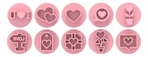Sellos Cerámica Arcilla Masa Reposteria Fondant X10 Love Rosa Claro Sellos X 10 Love