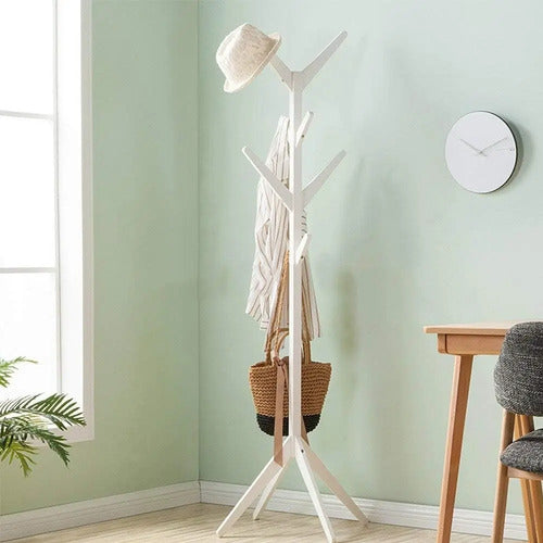 Perchero Madera Bambu De Pie 175x45cm Claro Y Blanco