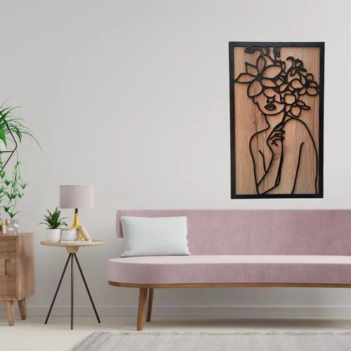 Cuadro Madera Silueta Mujer Flores M38 Deco Hogar 50x30 Cm