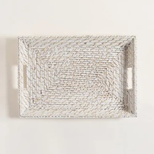 Bandeja Rectangulares De Madera Bamboo Rattan Vinh 41,5 X 31 Blanco