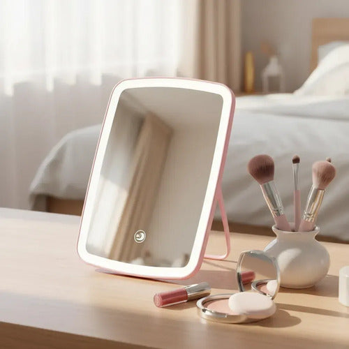 Espejo Rectangular de Maquillaje con Luz LED Táctil Recargable USB Rosa · 17128 · foto 02