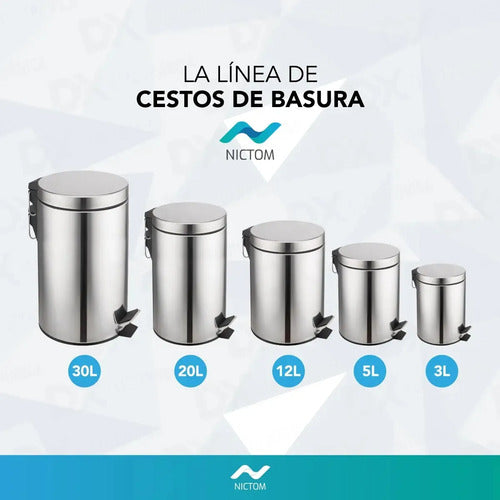 Tacho De Basura Nictom 12 Lts Cesto Acero Inoxidable Pedal C