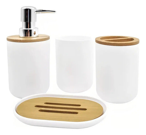Set De Baño Blanco Master Sale Bambu X 6 Piezas Plástico Y Bambú
