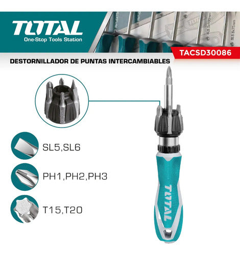 Kit Set Juego Destornillador Ratchet 8 Pcs Total Tacsd30086