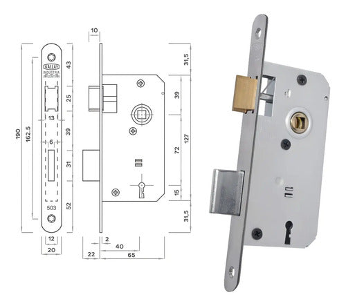 Cerradura Manual Kallay 503 Níquel Frente Recto Puerta Interior