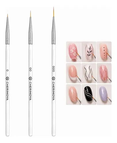 Set de 3 Pinceles Liner Cherimoya para Nail Art Tamaños 0 00 000 · 16696 · foto 01