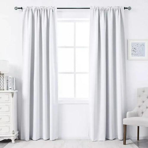 Juego Cortinas Listas P/colgar Microfibra 2 Paños 220x220 Cm Blanco