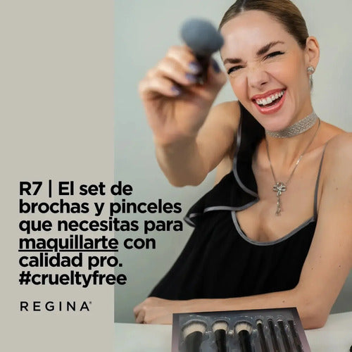Set de 7 Brochas y Pinceles de Maquillaje Regina Negro con Estuche · 18206 · foto 02