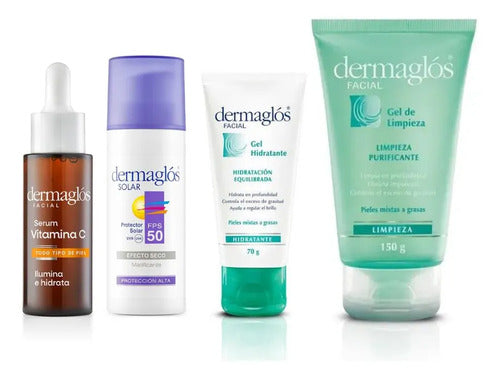 Kit Facial Dermaglós Rutina Piel Mixta A Grasa + Serum Vit C