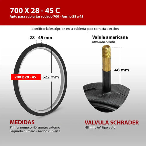 Cámara de Bicicleta Crownking 700x35 Válvula Schrader 48mm · 16900 · foto 03