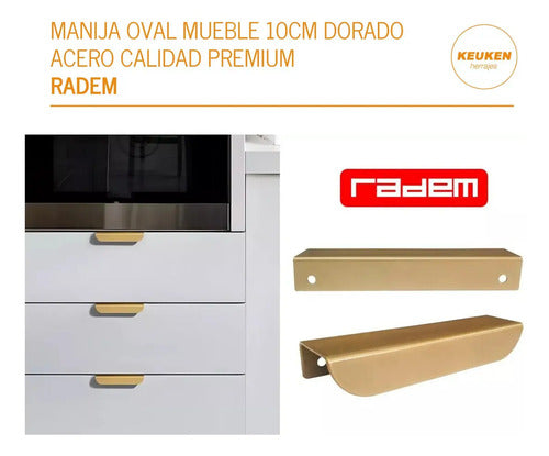 Manija Oval Radem 10cm Acero Dorado Mate Puertas Cajones Muebles Dorado Oscuro