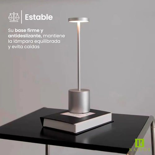 Lampara Velador Led Recargable Usb Tactil Mesa Estructura Plateado Pantalla · 18946 · foto 04