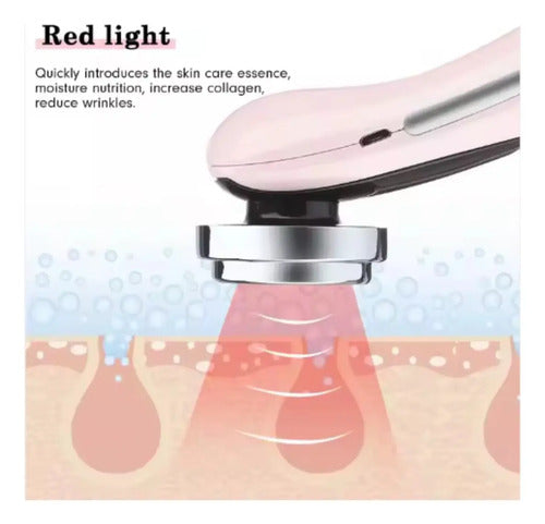 Masajeador Facial Ultrasónico Fototerapia Rejuvenecedor Usb Color Blanco/rosa