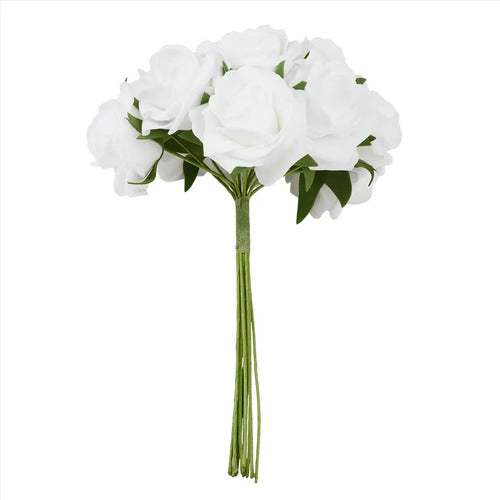 Ramo De Goma Eva 12 Flores Artificiales Centro De Mesa Blanc
