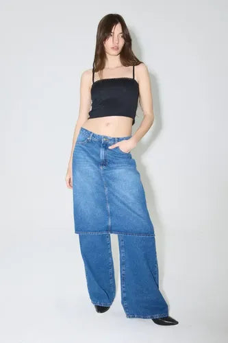 Jean Pollera Loose Skirt Azul Chermix Mujer Algodón Azul 26