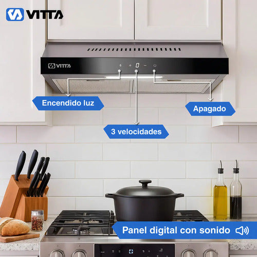 Extractor Purificador Cocina Vitta Panel Digital De Vidrio Acero Inoxidable 60cm 2 En 1