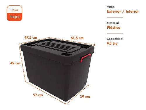 Caja Organizadora Heavy Box Apilable Reforzada Negra X4 Negro Liso · 2560 · foto 04