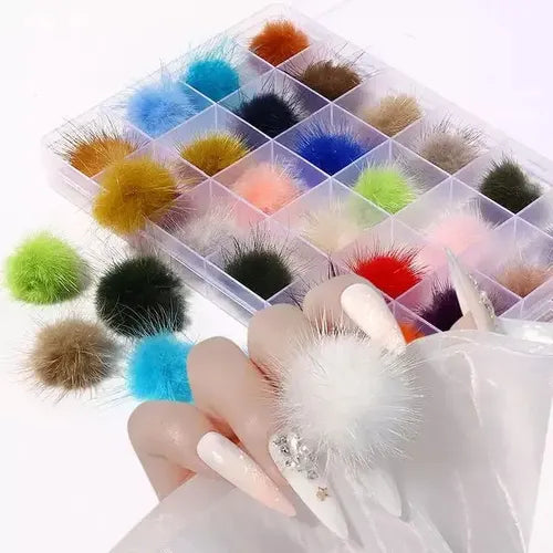 Dije Kawaii Pompon Con Imanes Paris Para Uñas Soft Gel Uv Caja X 10 Pompon