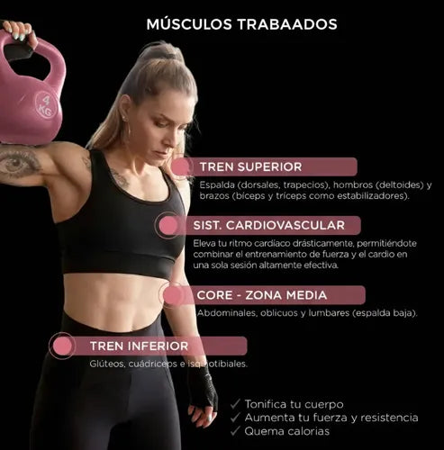 Pesa Rusa Kettlebell de Hierro 4 kg Fucsia · 16935 · foto 04