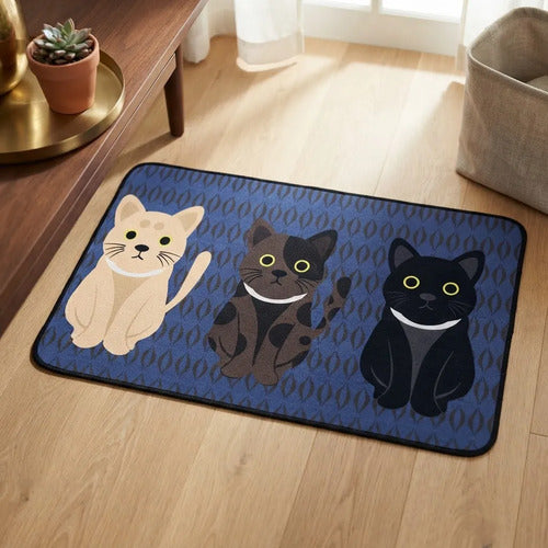 Alfombra Antihumedad Antideslizante 40x60cm Diseño 3 Gatitos Azul · 15848 · foto 01