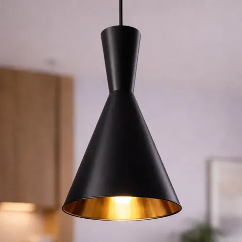 Lámpara Colgante Moderna Pantalla Negro Mate Y Cobre