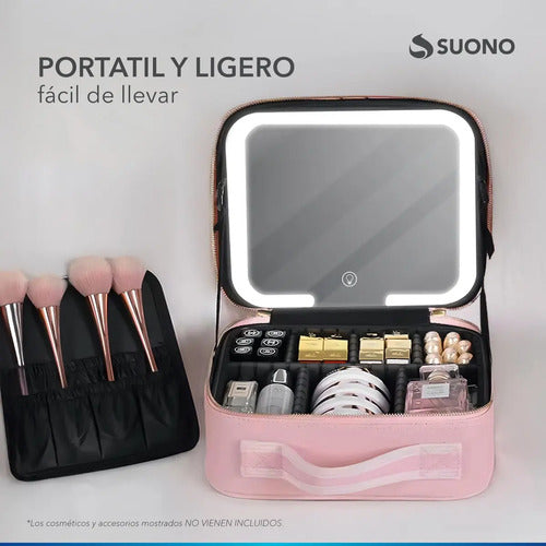 Maletín Organizador Suono Espejo Led Recargable Ro Rosa