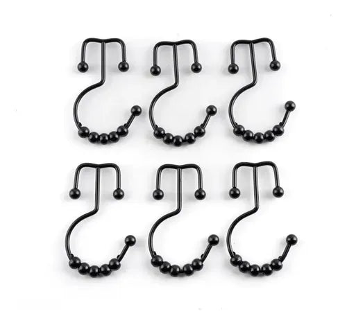Ganchos Doble Cortinas Baño Acero Inoxidable Negro X12