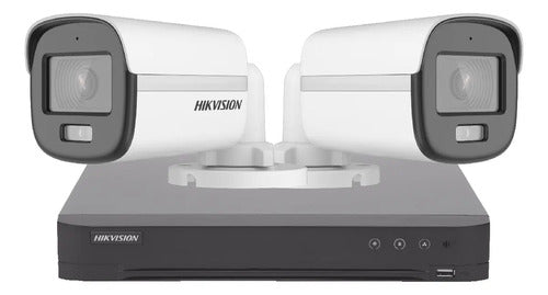 Kit Seguridad 2 Camaras Colorvu + Dvr Hikvision Hd Blanco