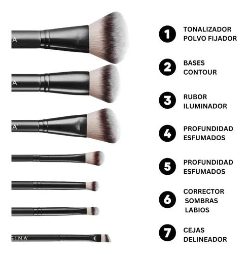 Set de 7 Brochas y Pinceles de Maquillaje Regina Negro con Estuche · 18206 · foto 03