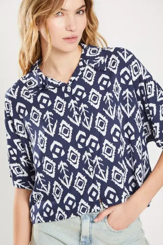 Camisa Liviana Fresca Geometrica Poplin Rayon Koxis Mujer