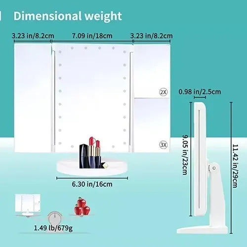 Espejo De Belleza Tocador Plegable De Tres Caras Con Luz Led Blanco
