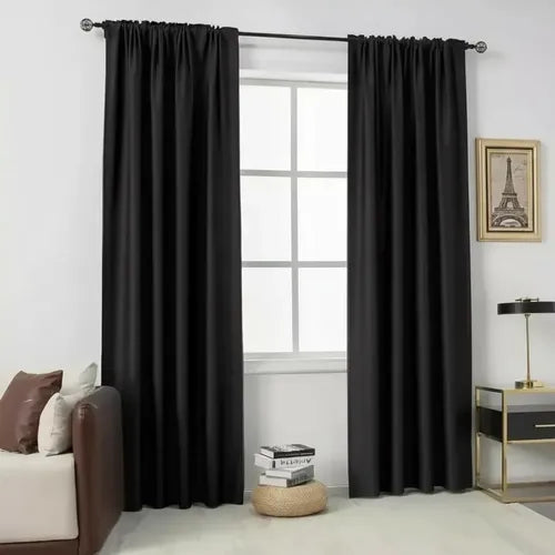 Juego Cortinas Listas P/colgar Microfibra 2 Paños 220x220 Cm Negro