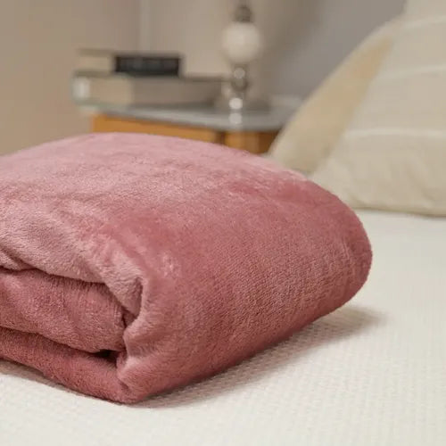 Manta Frazada Flannel 1 Plaza Y Media 2,20x1,80 Metros Rosa Liso 800 G Rosa Viejo