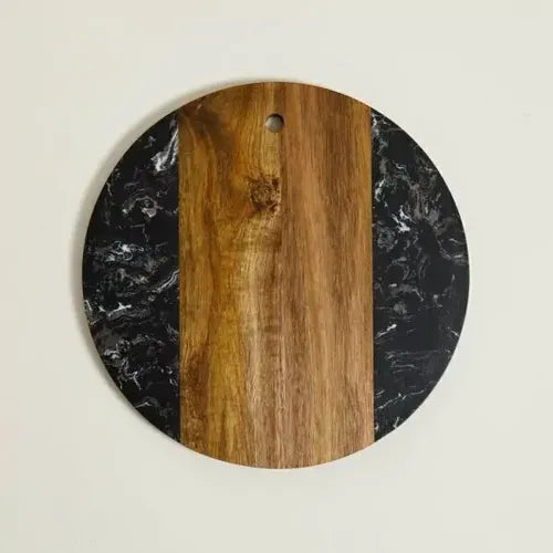 Tabla Marmol Negro Y Madera Macael 30 Cm Color Marron Y Negro Marróny Negro