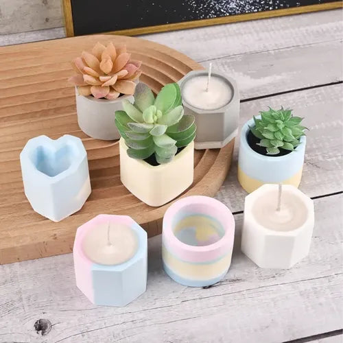 Macetas De Yeso Octogono Artesanal Velas Cera Soja Suculenta