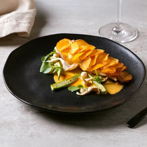Platos Playos Cerámica Gres Negro Volcánico Pack 6 Porto