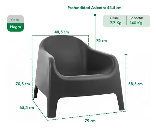 Sillon Plastico Skarpo Exterior Jardin Apilable X2 + Mesa Ratona Sunset Color Negro Gardenlife