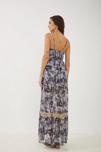 Vestido Largo Rimmel Mateo Gasa Escote V Fiesta Azul