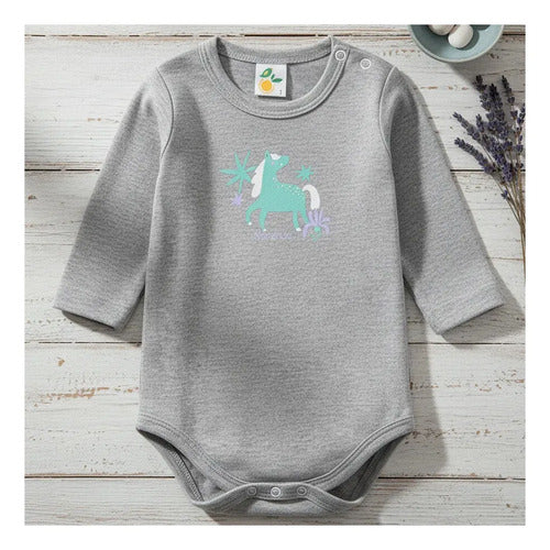 Body Jersey Manga Larga con Estampa de Unicornio Gris Melange Talle 0 · 17217 · foto 01