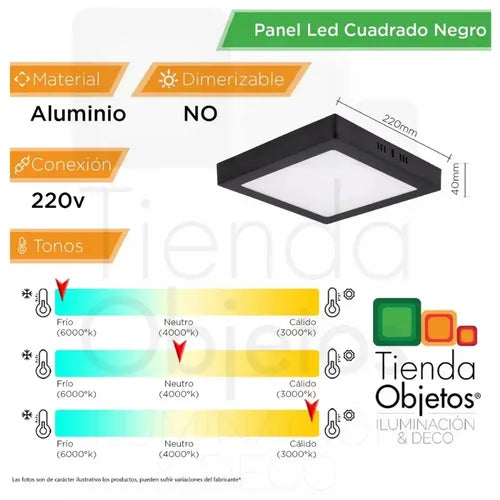Panel Led 18w Aplicar Cuadrado Negro Calido Frio 1500 Lumens