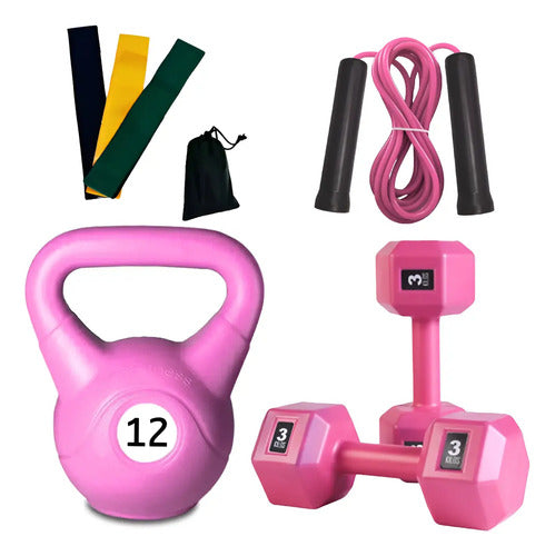 Kettlebell Rusa 12kg Theraband Banda X3 Soga Mancuernas 3kg
