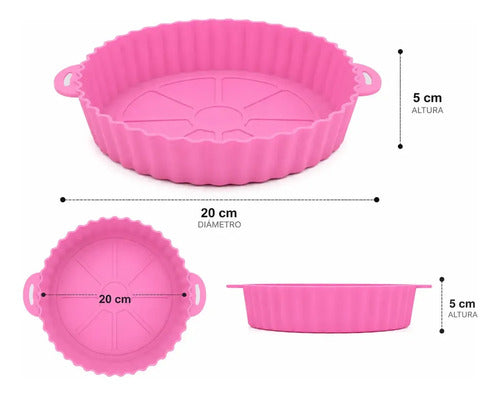 Molde Bandeja Silicona Redonda Freidora Aire Airfryer 20 Cm Rosa