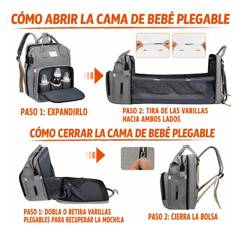 Mochila Bolso Maternal con Cambiador y Cuna 3 en 1 Liso Negro · 17335 · foto 07