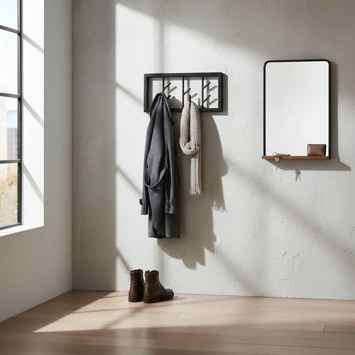 Perchero De Pared Industrial Movible X5 Ganchos