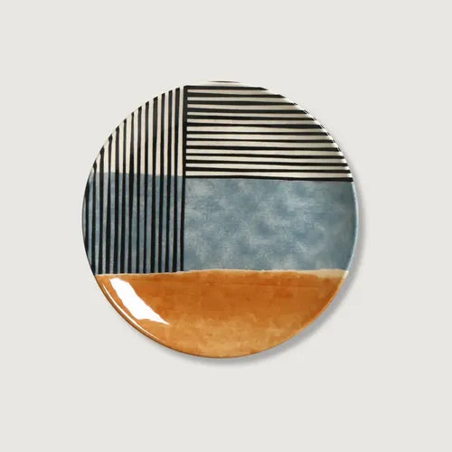 Platos Postre X6 Cerámica Beige, Naranj, Azul Negro 20,5cm