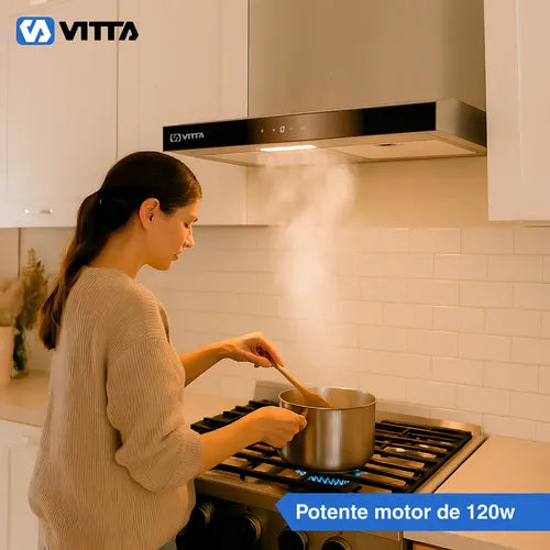 Extractor Purificador Cocina Vitta Panel Digital De Vidrio Acero Inoxidable 60cm 2 En 1